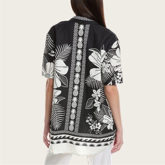 Farm Rio Macaw Elegance Uni Linen Blend Shirt Unisex Medium Short Sleeve Button - Picture 2 of 8